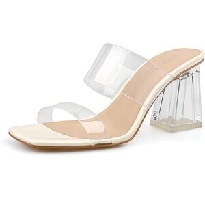 Bctex Coll Womens Clear Plastic 3.5" Chunky Heel Open Toe Off White Sandal Shoes